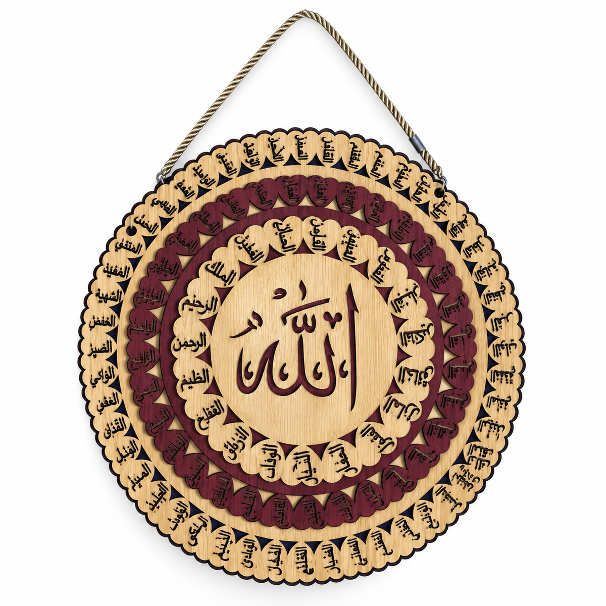 Islamic Ornate Wooden Allah 99 names Wall Hanging