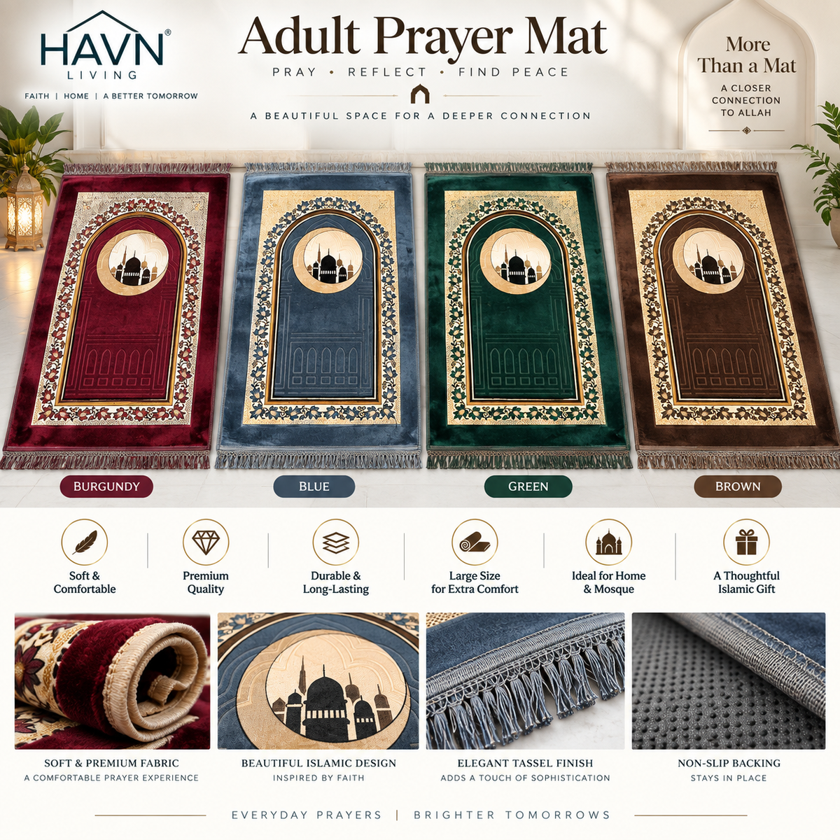 Premium Ornate Adult Prayer Mat – Moon & Mosque