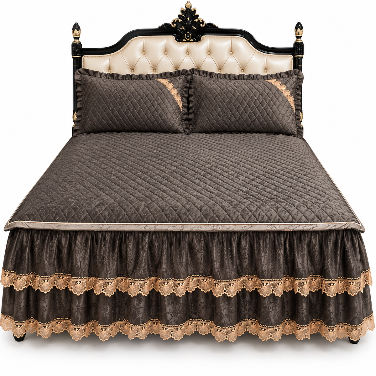 HAVN LUXE Luxury Bedsheet Set with Golden Frill – 3 Pcs