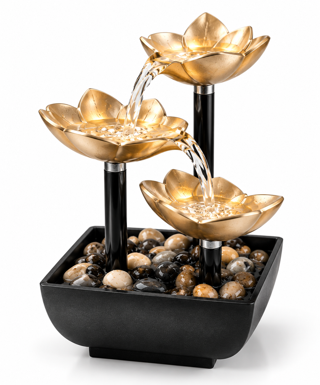 Three-Tier Lotus Tabletop Water Fountain - Silver/Golden colors