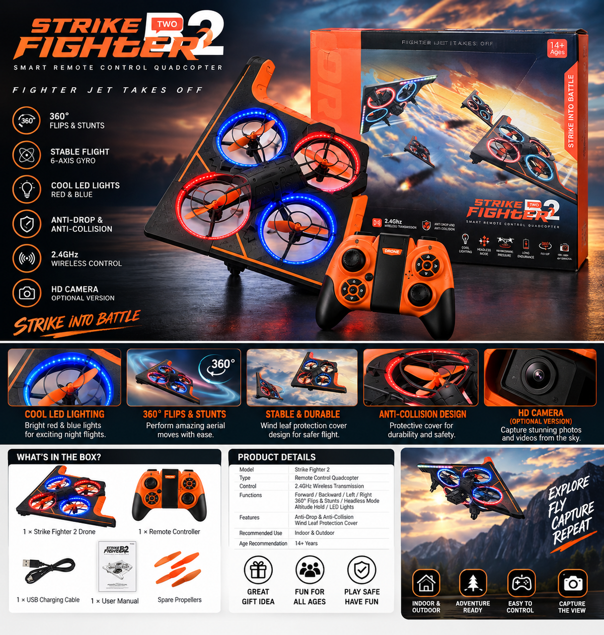 Strike Fighter B2 Bomber Remote Control Quadcopter (Drone)