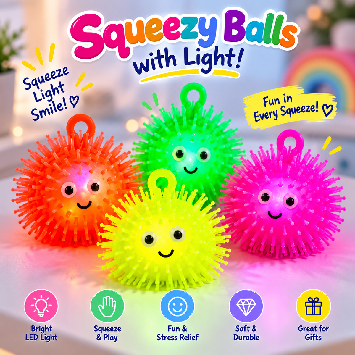 Squeezy Balls with Light – Spiky LED Sensory Balls
