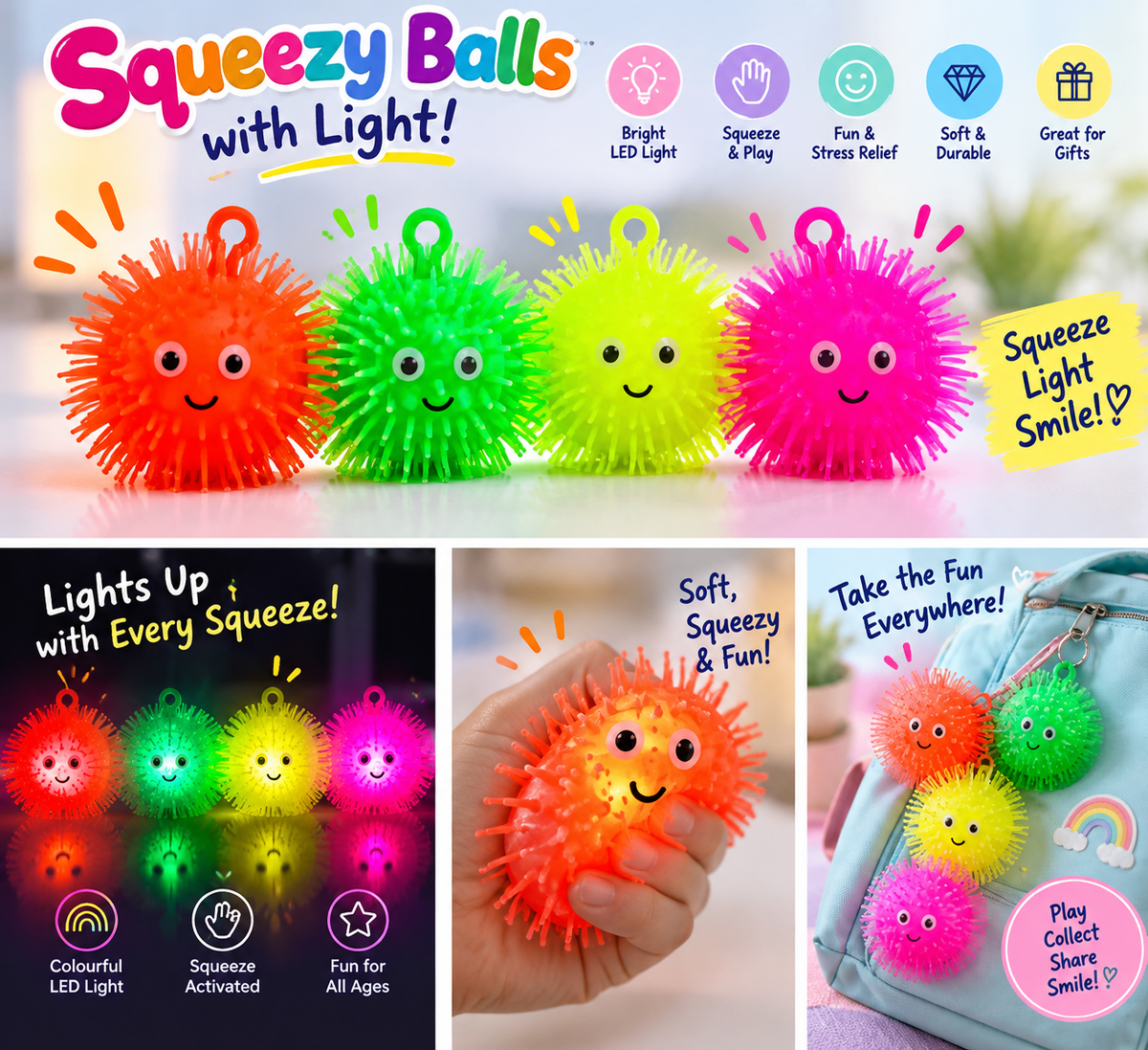 Squeezy Balls with Light – Spiky LED Sensory Balls