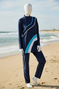 HAVN Women’s 2-Piece Modest Swimwear Set – Blue with Stripes